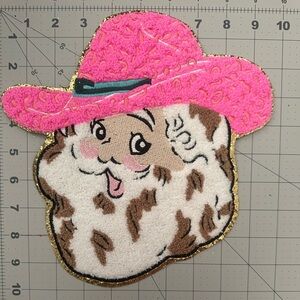 Full size chenille patch pink Santa cowboy
